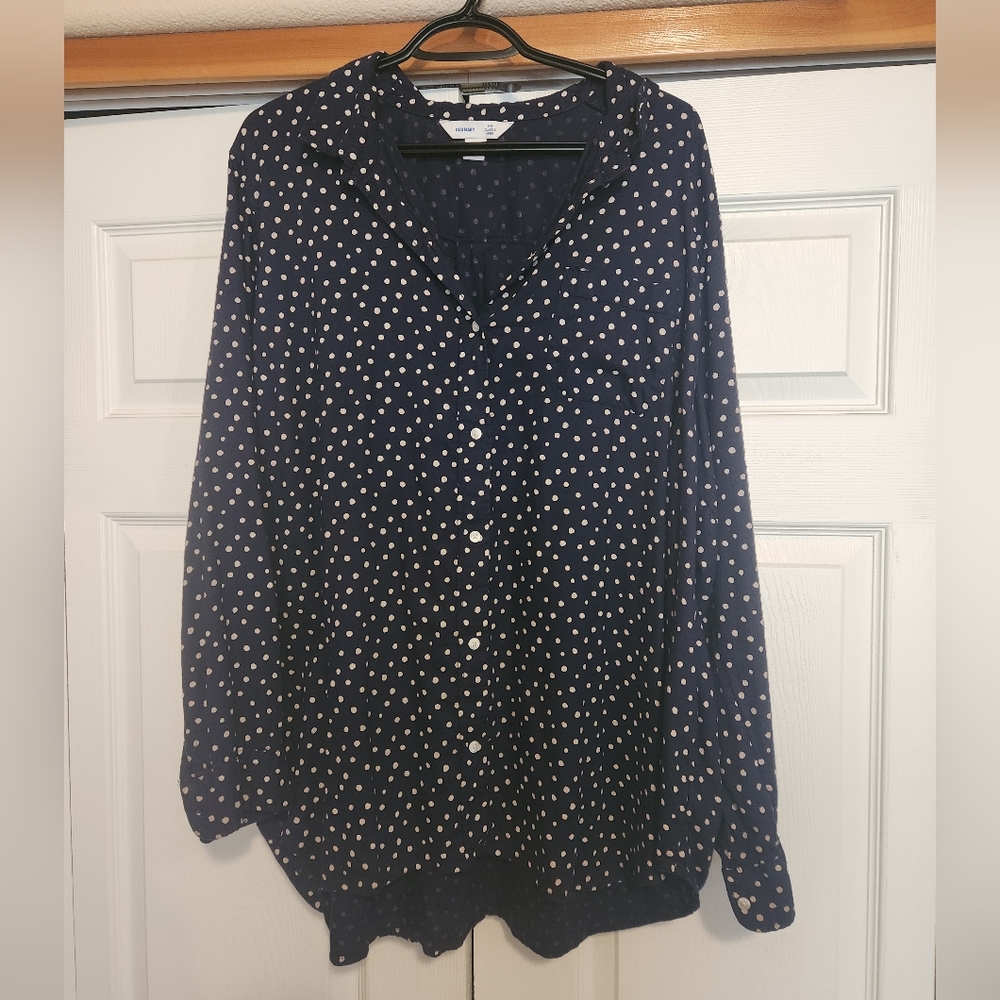 Old Navy Dark Blue Polka Dot Shirt